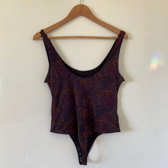 Free People Mesh Paisley Print Bodysuit Sz L - Picture 3 of 4